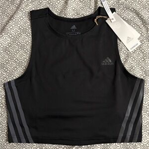 adidas Black Athletic Crop Tank with Gray Stripe Accents